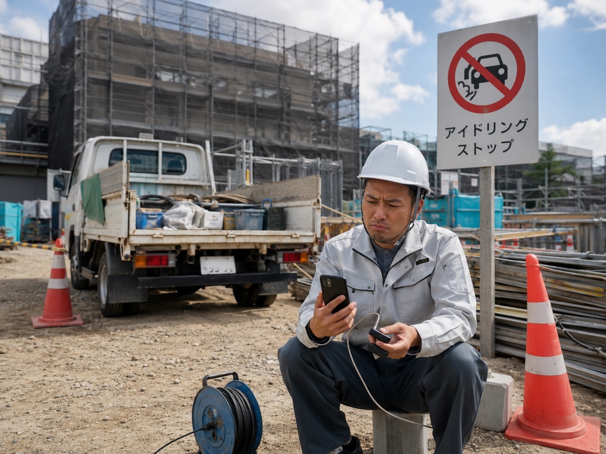 建設現場で電源確保に困る作業員