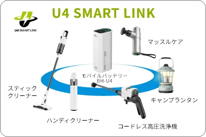 モバイルバッテリーでU4 SMART LINK 対応家電が動く。