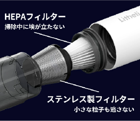 HEPAフィルター掃除中に埃が立たない　ステンレス製フィルター　小さな粒子も逃さない